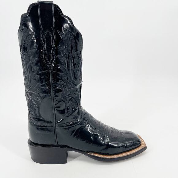 Lucchese 2000 Black Patent Leather Square Toe Gothic Western Cowgirl Boot size 7 - Picture 2 of 11